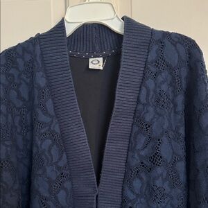 Akemi +Kin Deep Blue EyeletTextured lined Cocoon Cardigan, oversized XS